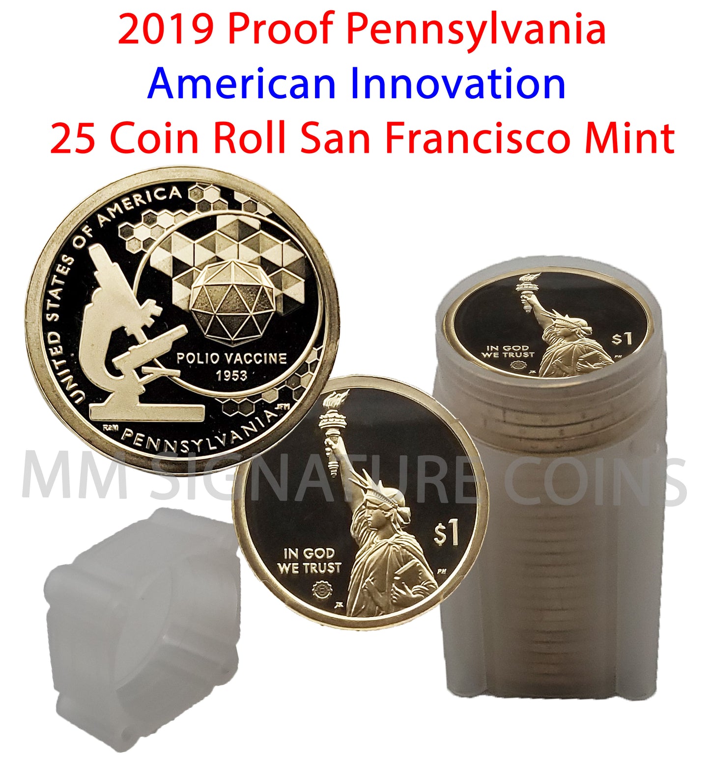2019 Proof Pennsylvania American Innovation Golden Dollar Coin Roll - 25 Coins