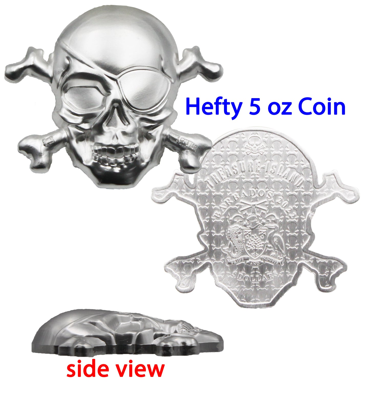 2022 Treasure Island Skull 5 oz Silver Coin from Barbados