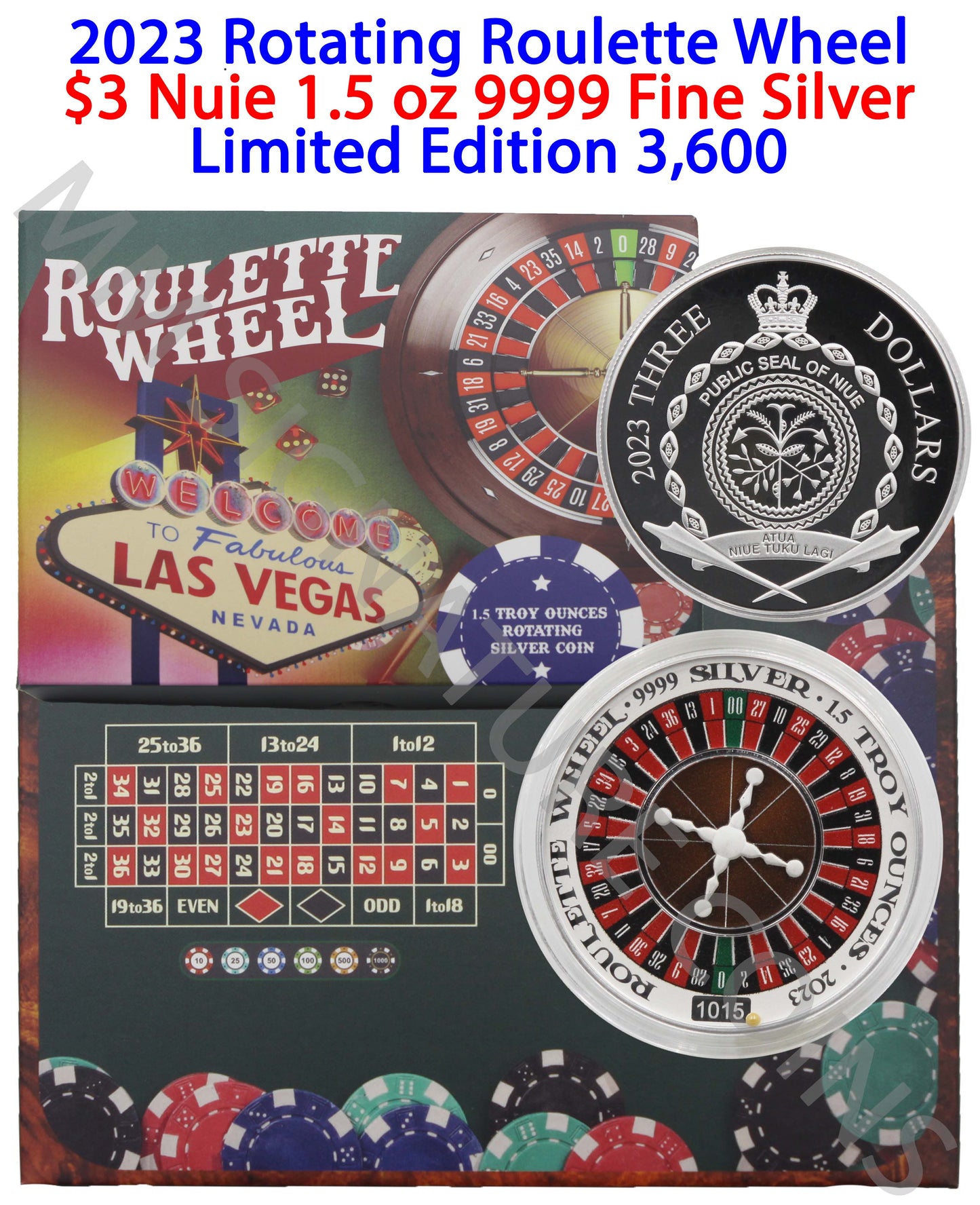 2023 Spinning Roulette Wheel 1.5 oz .9999 Fine Silver Coin Niue PAMP Suisse