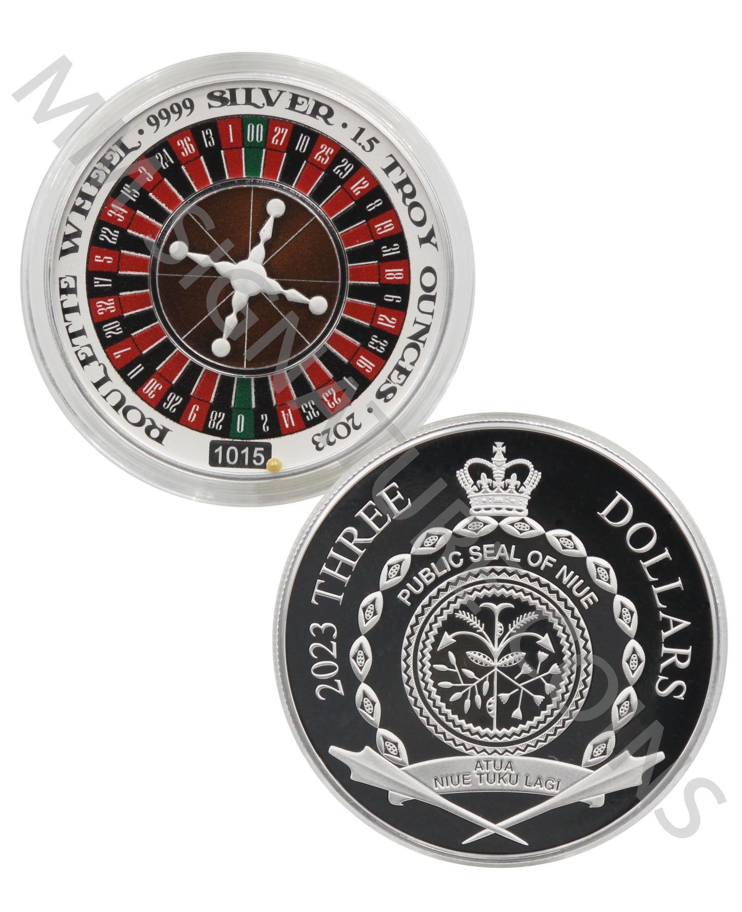 2023 Spinning Roulette Wheel 1.5 oz .9999 Fine Silver Coin Niue PAMP Suisse