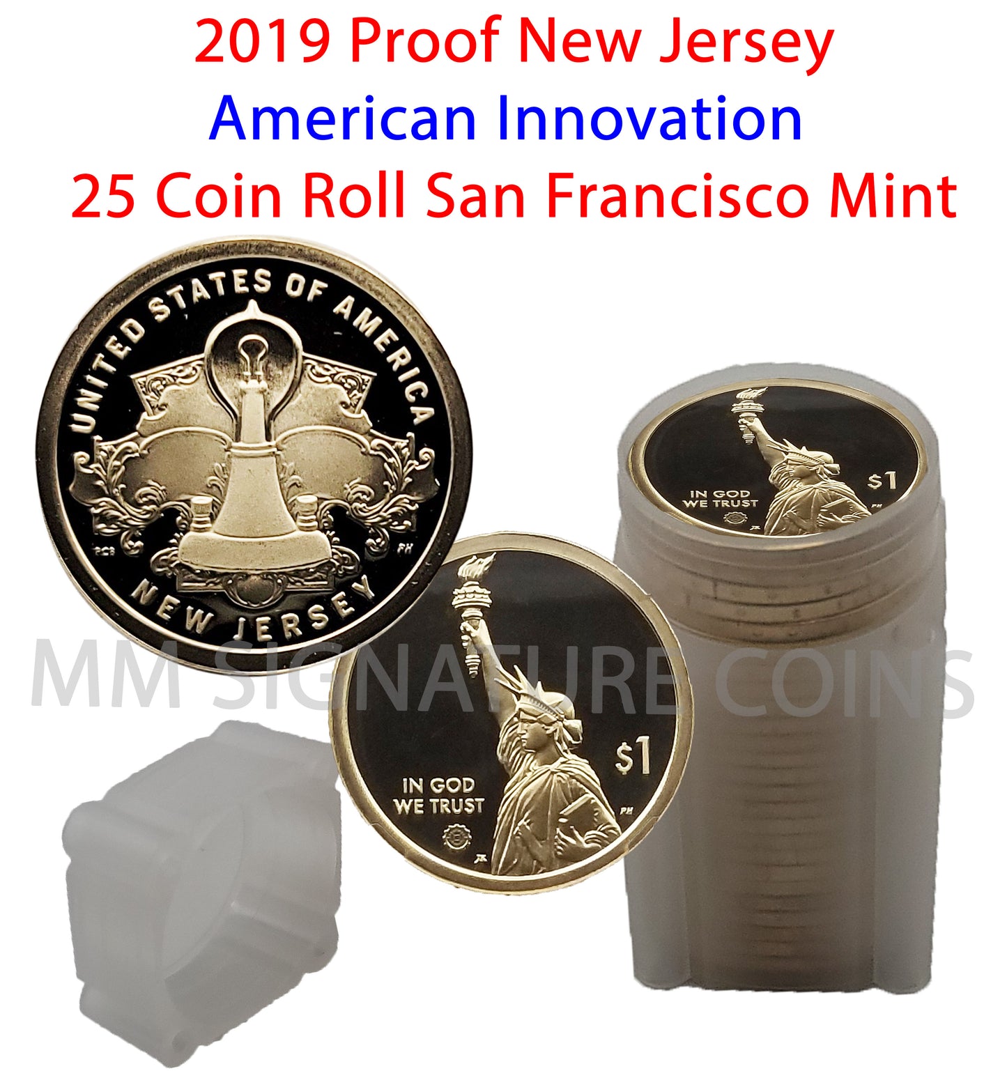 2019 Proof New Jersey American Innovation Golden Dollar Coin Roll - 25 Coins