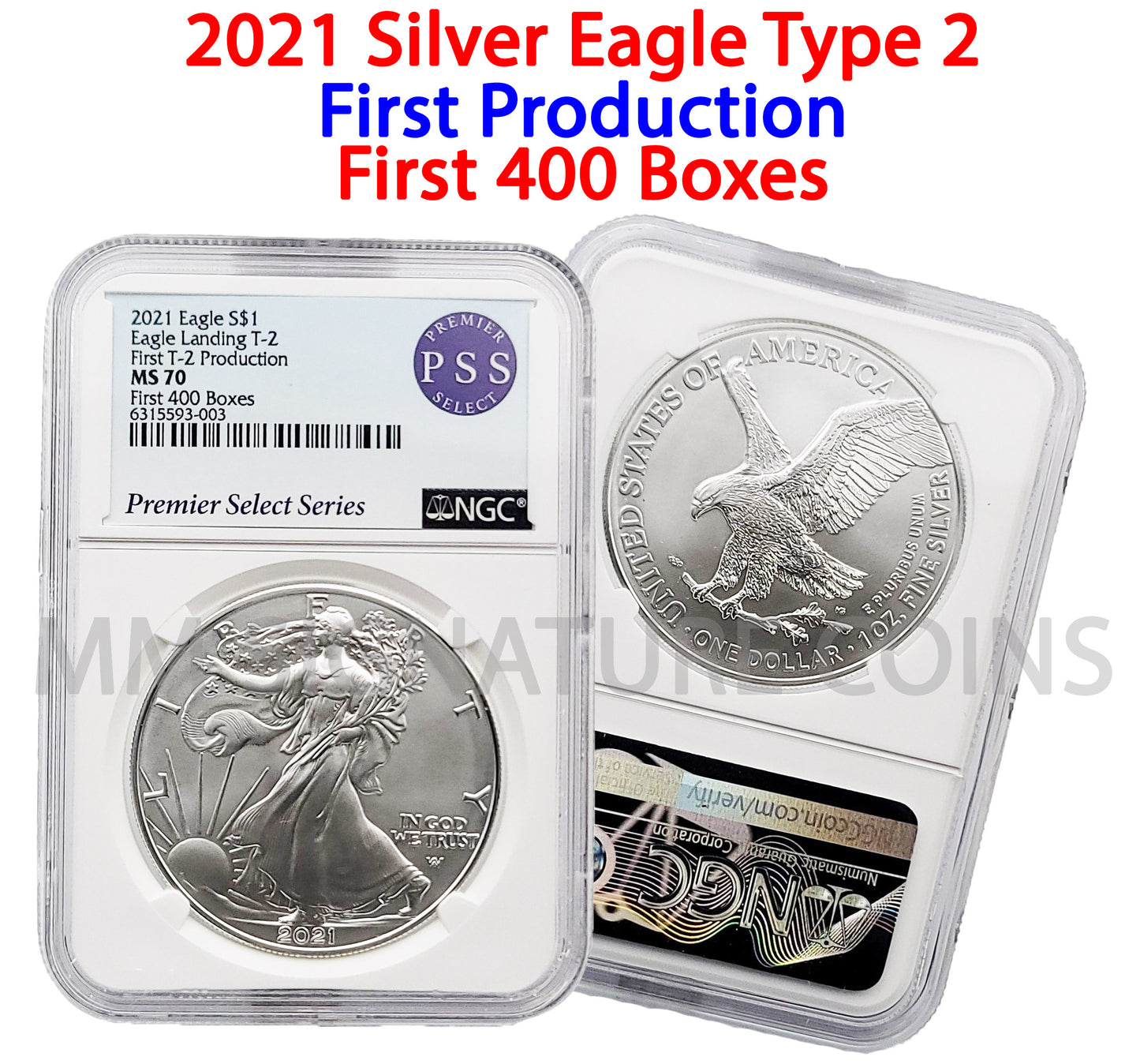 2021 Silver Eagle Type 2 First T-2 Production First 400 Boxes MS70 NGC Premier Select Series