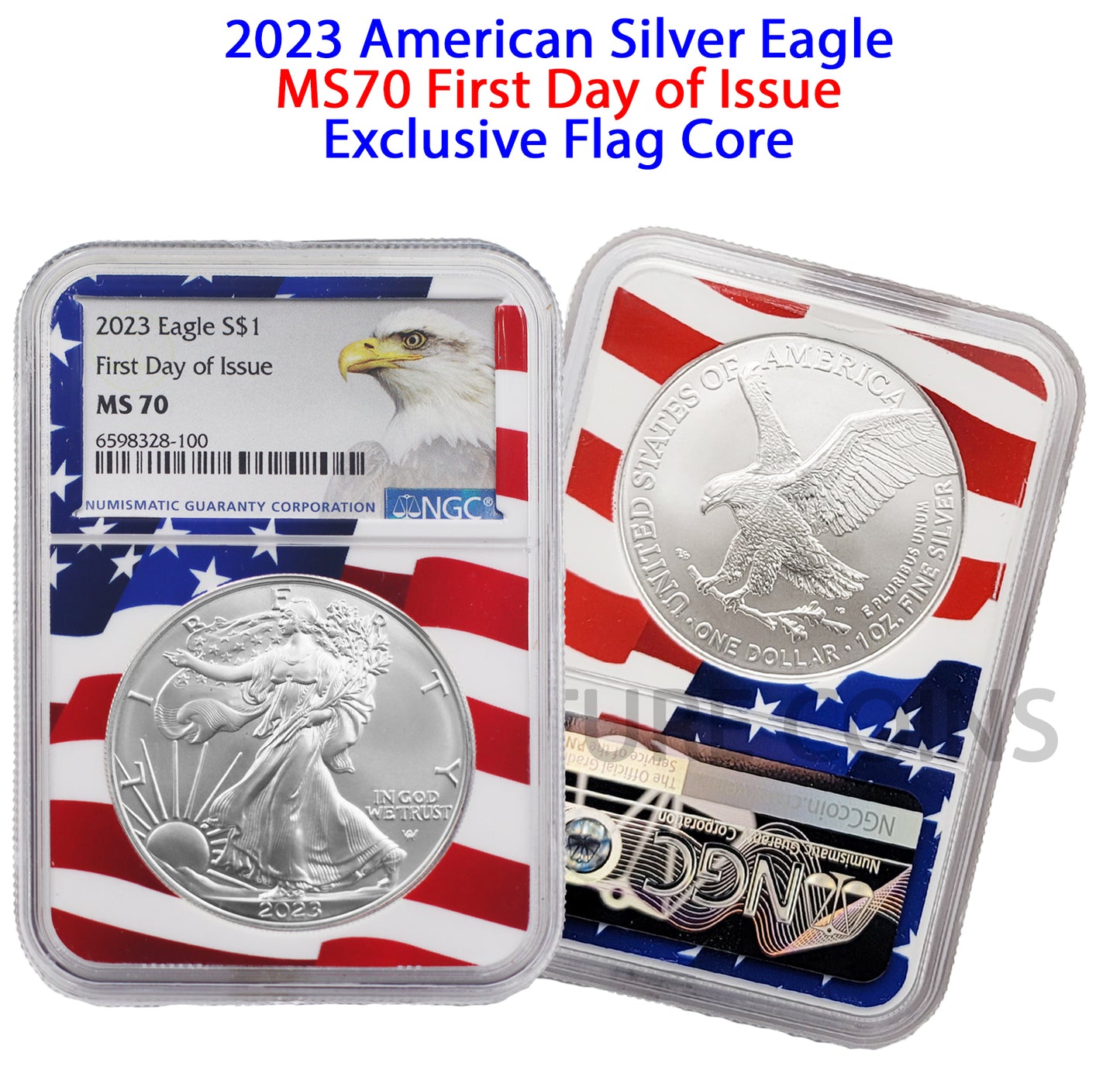 2023 Silver American Eagle NGC MS70 First Day of Issue Flag Core