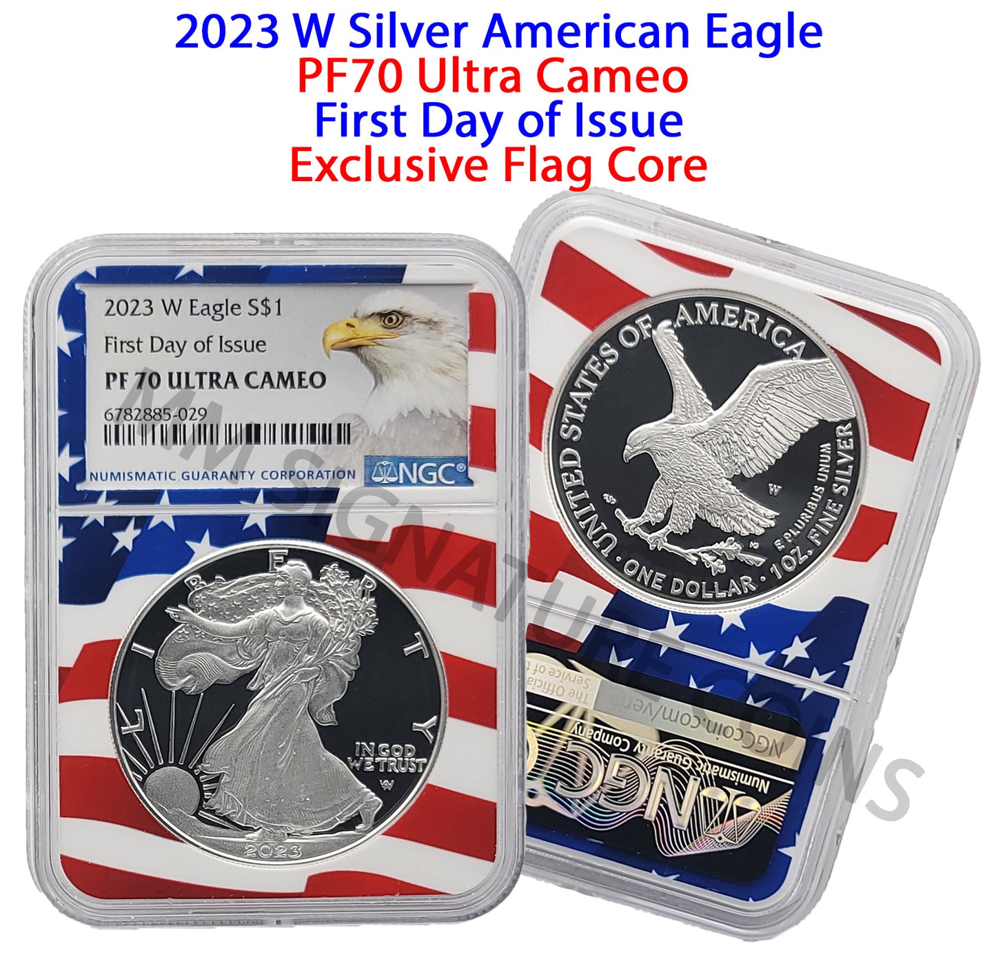 2023 W Proof $1 Silver American Eagle NGC PF70 Ultra Cameo FDOI Flag Core