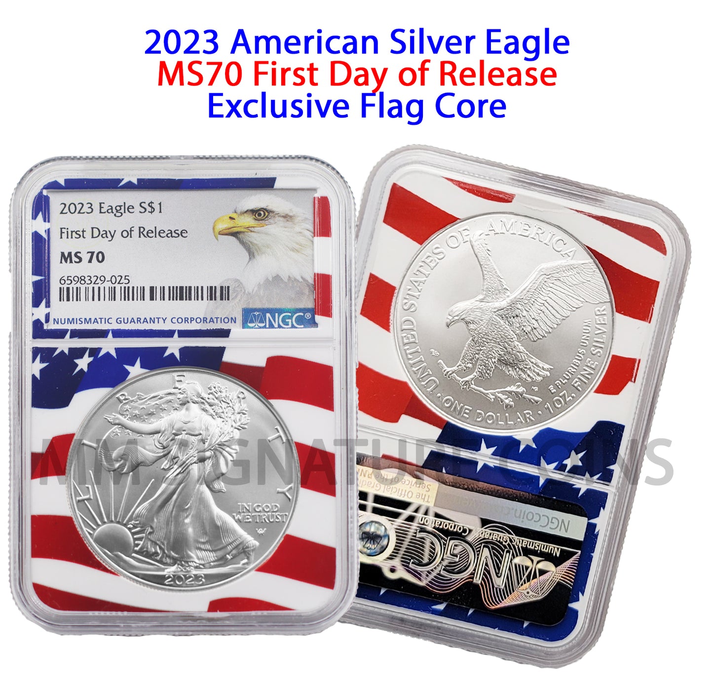 2023 Silver American Eagle NGC MS70 First Day of Release Flag Core